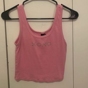 Garage pink rhinestone xoxo tank top